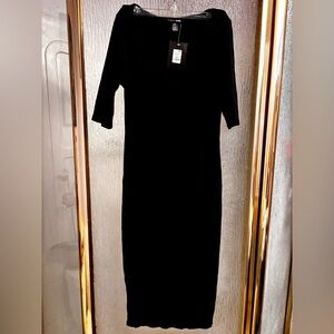 NWT Fashion Nova Black Square Neck “A Little Bossy Midi Dress” Size L (Juniors)